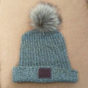 Oversized Love Your Melon Green, Blue, White & Brown Beanie with Pom